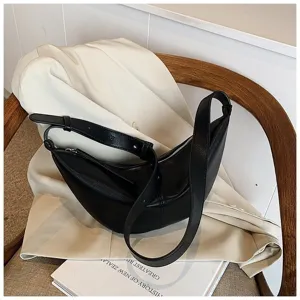 Sac bandoulière croissant noir classique pour femme, sac fourre-tout rétro élégant.
