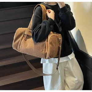 Grande borsa da viaggio in corduroy, borsa a tracolla casual per il lavoro e tempo libero.