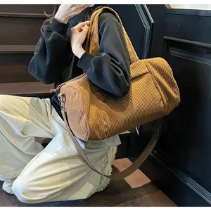 Borsa da viaggio in velluto a coste borsa a tracolla casual grande capacita yoga.