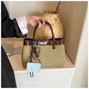 Stylish Maillard tote bag for women, chic PU leather patchwork casual shoulder handbag.