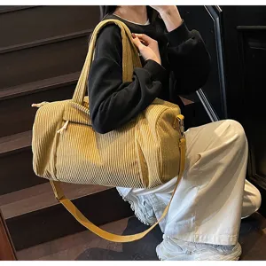 Borsa a tracolla gialla in velluto a coste grande capacita, borsa da viaggio yoga casual.