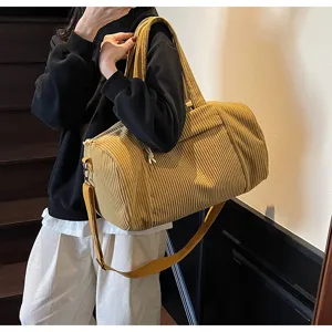 Grande borsa da viaggio in veltro a coste gialla elegante borsa a tracolla yoga.