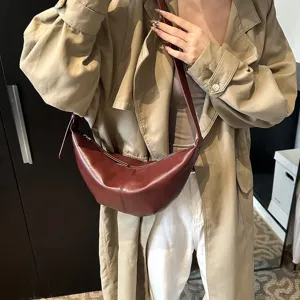 Femme mode rétro sac bandoulière croissant décontracté cuir souple sac sous les aisselles