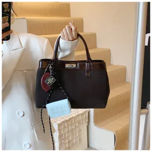 Retro brown canvas handbag stylish retro shoulder bag women autumn chic commuter tote bag