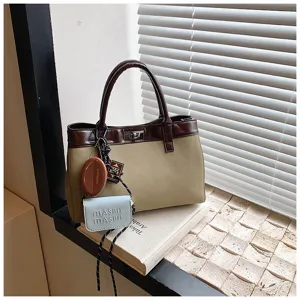 Women contrast color handbag vintage top handle bag casual crossbody bag stylish purse