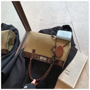 Stylish women handbag autumn new retro contrasting color top handle tote bag casual design