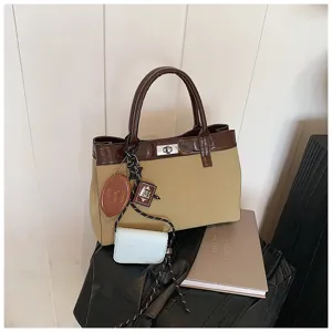 Two-tone tote bag for women stylish autumn maillard style handbag casual shoulder bag