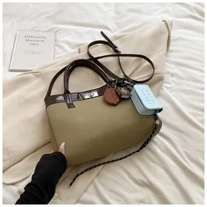 Women stylish top handle crossbody handbag retro contrast color chic shoulder bag for autumn