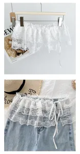 White lace ruffle half skirt summer layering cake skirt adjustable tie fake skirt extender