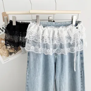 Women's Lace Skirt Extender Tiered Cake Layering Skirt Decorative Lace Trim Waist Tie Mini Wrap Skirt Piece Polyester Bottoms