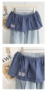 Korean retro plaid layered fake skirt pants split waist wrap spring fashion trendy chic apparel