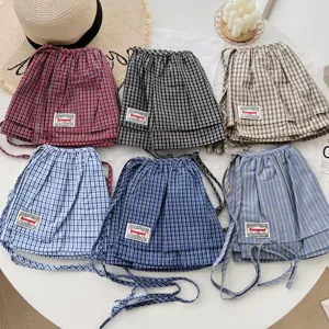 Korean retro plaid lace-up waist skirt women spring double-layer layered mini skirt