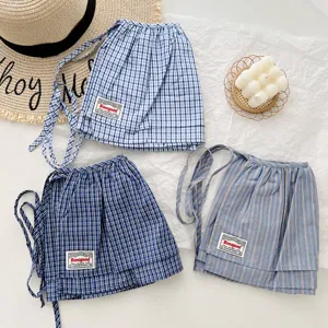 Korean retro plaid wrap skirt women layered short skirt with ties aesthetic flat lay apparel