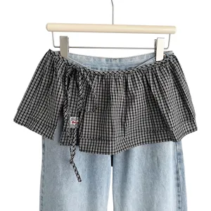 Korean retro plaid layered wrap skirt women spring fashion double-layer waist tie short skirt