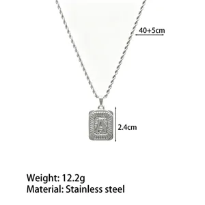 Stainless steel initial letter A pendant necklace with rope chain, 40+5cm length, 12.2g.