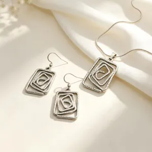 Minimaliste Acier Inoxydable Géométrique Texture Spirale Collier Et Boucles d'Oreilles Ensemble de Bijoux de Mode