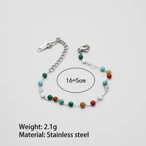 Colorful beaded stainless steel bracelet detail view, bohemian style fashion jewelry 16+5cm