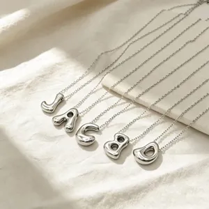 Minimalist Stainless Steel Bubble Letter Pendant Necklace For Women Waterproof Light Luxury Chic Fashion Jewelry Chain