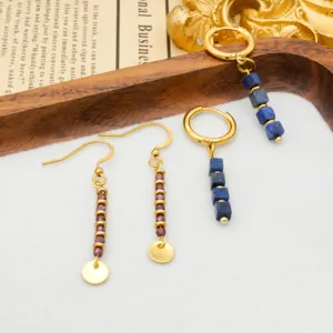 Niche Design Ethnic Style Stainless Steel Drop Earrings French Vintage Retro Beaded Jewelry For Women