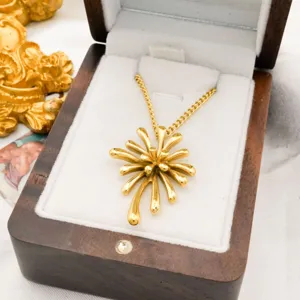 Europe And America Style Heavy Duty Flower Stainless Steel Necklace And Fashionable Earrings Trendy Jewelry Set For Women