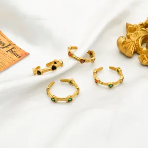 Anello Aperto Regolabile in Acciaio Inossidabile per Donna Cuore Strass Placcato Oro Gioiello da Dito alla Moda Minimalista
