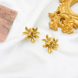 Vintage Iris Blume Schmuck Edelstahl Vergoldet Strass Perle Halskette Ohrringe Ring Modeaccessoires