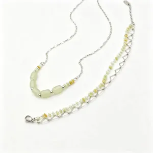 Fashion light luxury light green beaded clavicle chain hollow heart bracelet set fresh niche jewelry
