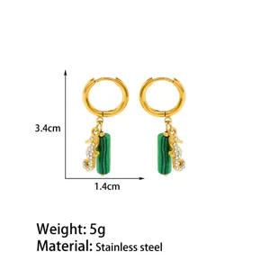 Bohemian green malachite seahorse hoop earrings in stainless steel with 18k gold finish stylish