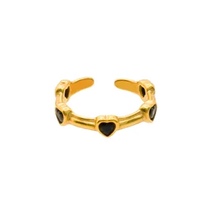 Anello aperto regolabile in acciaio inossidabile dorato 18k con zirconi a cuore chic