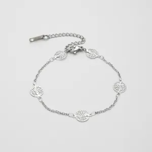 Silver metal chain bracelet with hollow circular charms minimalist fashion accessory