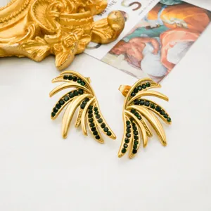 Gold-plated green rhinestone wing earrings stylish fashion jewelry for women new