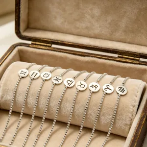 Zodiac tennis bracelet stainless steel zircon round pendant detailed shot for women