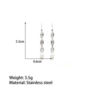 Stainless steel pearl tassel earrings featuring chic pig nose links and elegant white pearl pendants.