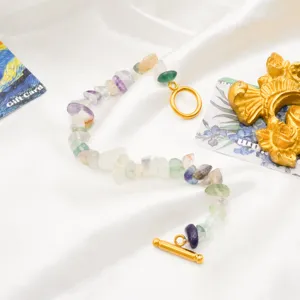 Natural gemstone chip OT clasp bracelet 18k gold plated bohemian fashion jewelry