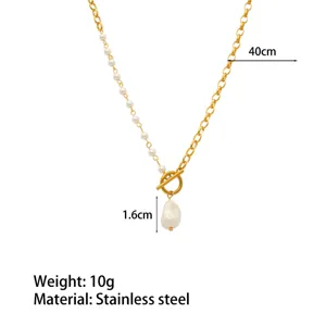 French style asymmetric OT buckle pearl necklace stainless steel 18k gold plated choker jewelry