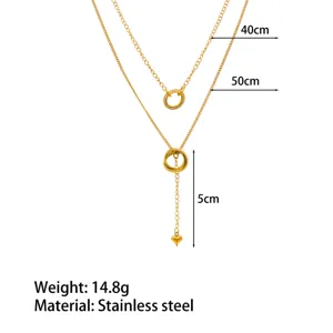 Stainless steel 18k gold plated double layer geometric necklace with charm length 40 50cm