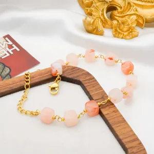 Stylish minimalist pink resin cube bead gold-plated bracelet elegant sweet jewelry gift