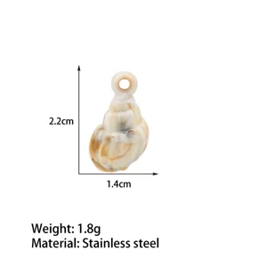 Detail view of ocean vacation seashell pendant, size 2.2x1.4cm, stainless steel material.