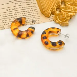 Vintage retro maillard resin leopard print hoop earrings for women fashion jewelry accessories