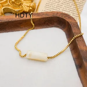Retro Vintage Geometric Resin Pendant Necklace Stainless Steel Box Chain 18k Gold Plated Fashion Jewelry For Women
