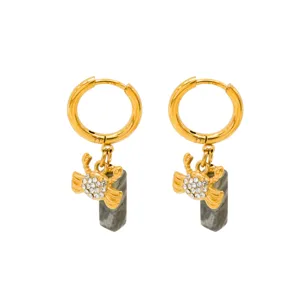 Fashion Luxury Stainless Steel Crab Earrings Natural Stone Rhinestone Ocean Vacation Stud Earrings For Women Jewelry