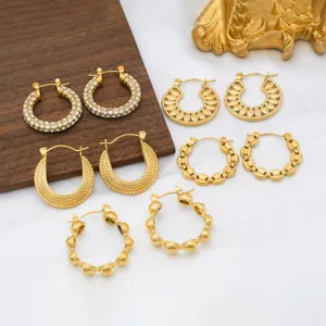 Stainless steel 18K gold plated hoop earrings set fashion minimalist geometric jewelry