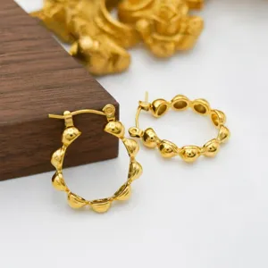 Minimalist 18k gold plated stainless steel beaded hoop earrings for women, stylish daily jewelry.