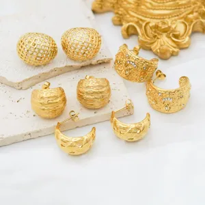 Gold stainless steel earrings set chic textured geometric hoop minimal jewelry gift