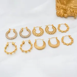 Gold plated stainless steel hoop earrings set minimalist fashion versatile jewelry main display
