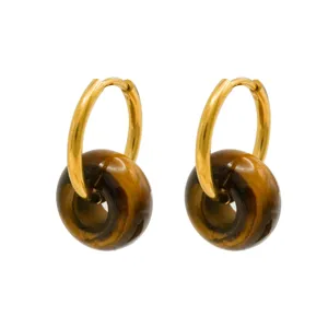 Natural stone hoop earrings 18k gold plated stainless steel retro geometric chic jewelry
