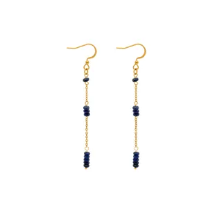 Long lapis lazuli tassel earrings, 18k gold plated stainless steel chic drop earrings.