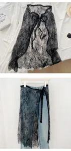 Dames zwarte kanten overlay rok zomer mode transparante gelaagde schort rok chique