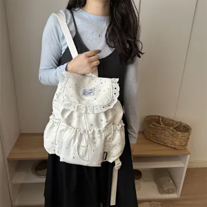 Joli sac à dos décontracté pour fille avec motif étoile et bordure en dentelle détail