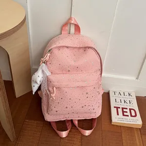 Sac à dos rose avec imprimé d'étoiles pour école voyage, cartable léger élégant.